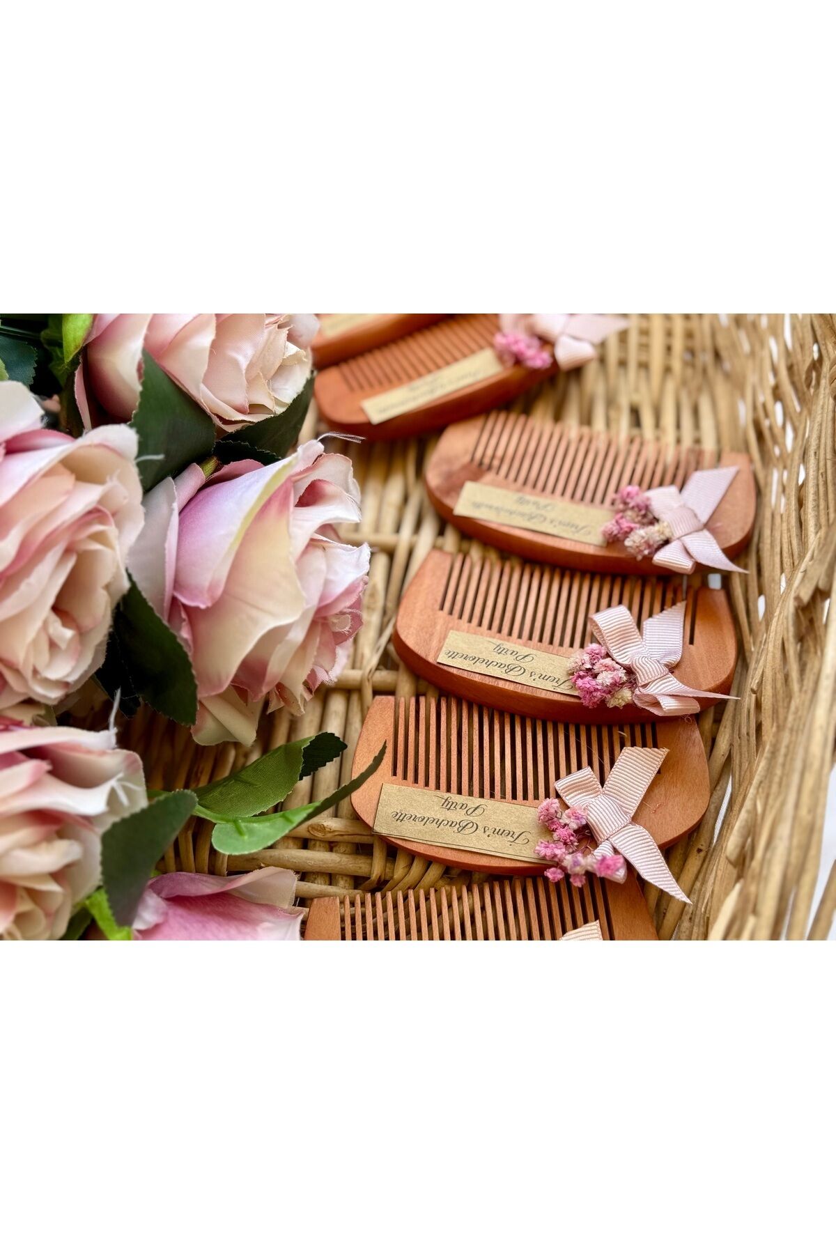Pembe Nikah-kına-söz-bride Hediyelik Ahşap Tarak 10adet Gelin Hamamı