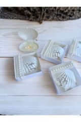 İsme Özel Şeffaf Etiketli Kutulu İstiridye Mum 10 Adet