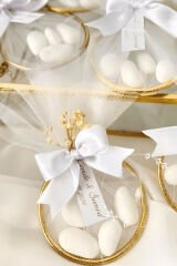 30 Adet Beyaz fiyonk süslemeli Halka Şekerleme,Nikah Şekeri,sünnet, Düğün Nişan Söz, Kına, Hediyelik