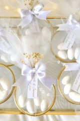 30 Adet Beyaz fiyonk süslemeli Halka Şekerleme,Nikah Şekeri,sünnet, Düğün Nişan Söz, Kına, Hediyelik