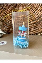 Ahşap Mavi Atlıkarınca 1 Adet Dekoratif Obje (Kız Bebek, Yılbaşı, Doğum Günü,Baby Shower) Hediyelik