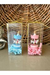 Ahşap Mavi Atlıkarınca 1 Adet Dekoratif Obje (Kız Bebek, Yılbaşı, Doğum Günü,Baby Shower) Hediyelik