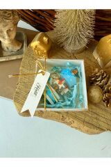 Mini Ahşap Mavi Atlıkarınca Süs 1 Adet Dekoratif Obje (Yılbaşı, Doğum Günü, Baby Shower) Hediyelik