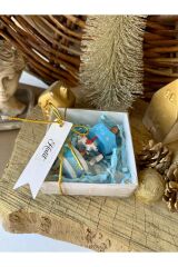 Mini Ahşap Mavi Atlıkarınca Süs 1 Adet Dekoratif Obje (Yılbaşı, Doğum Günü, Baby Shower) Hediyelik