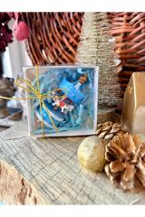 Mini Ahşap Mavi Atlıkarınca Süs 1 Adet Dekoratif Obje (Yılbaşı, Doğum Günü, Baby Shower) Hediyelik