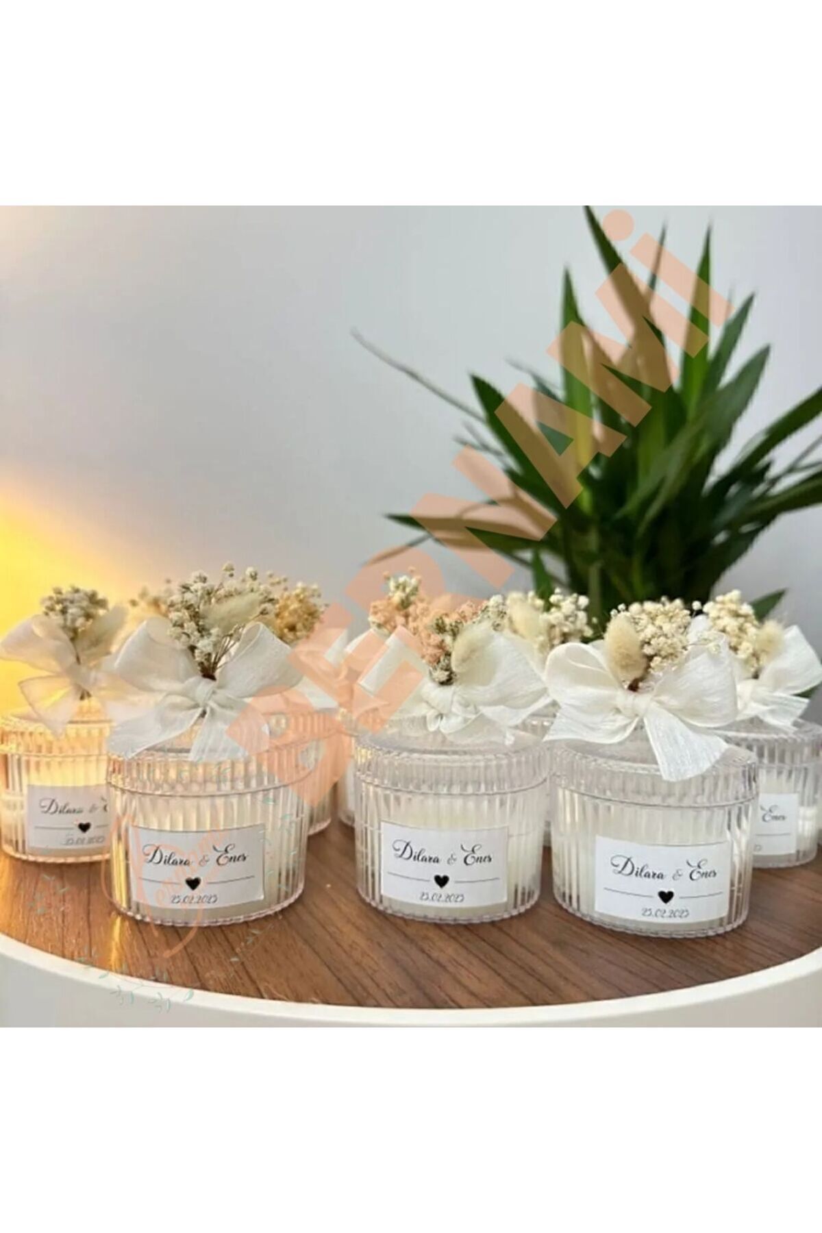 Özel Tasarım Nişan Söz Nikah Dügün Hediyelik Kristal Kapaklı Şekerlik Mum - 10 Adet