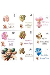 (ELİTÇİKOLATA) İsmli Ayıcık-Balon Erkek-kız Bebek Çikolatası Doğum-yaş Günü-hediyelik 96+1 adet