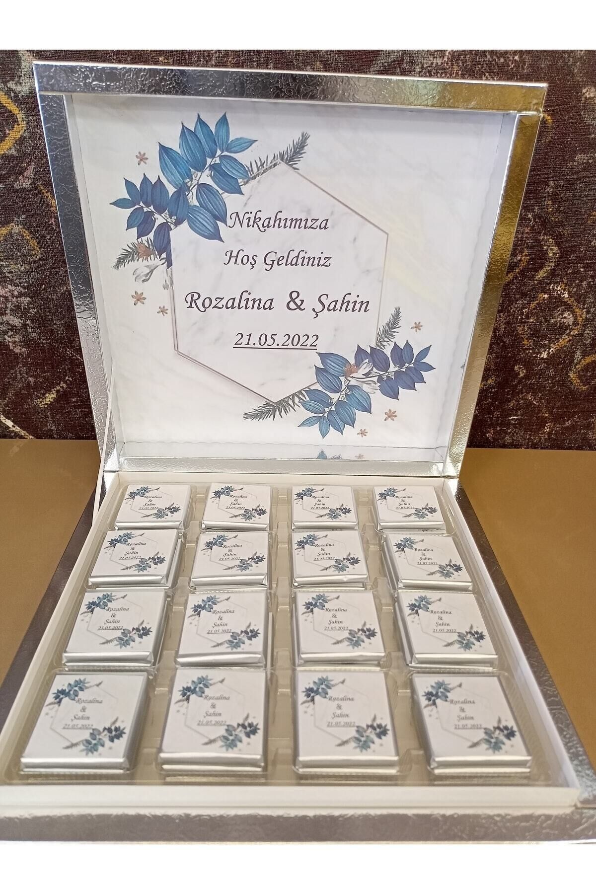 Kişiye Özel Nikah Söz Nişan Çikolatası Kutulu 48li