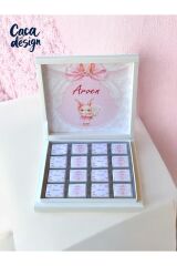 İSME ÖZEL FİYONK TAVŞANLI KIZ BEBEK ÇİKOLATASI DOĞUM,DOĞUM GÜNÜ,MEVLİD HEDİYELİK ÇİKOLATA 48'Lİ