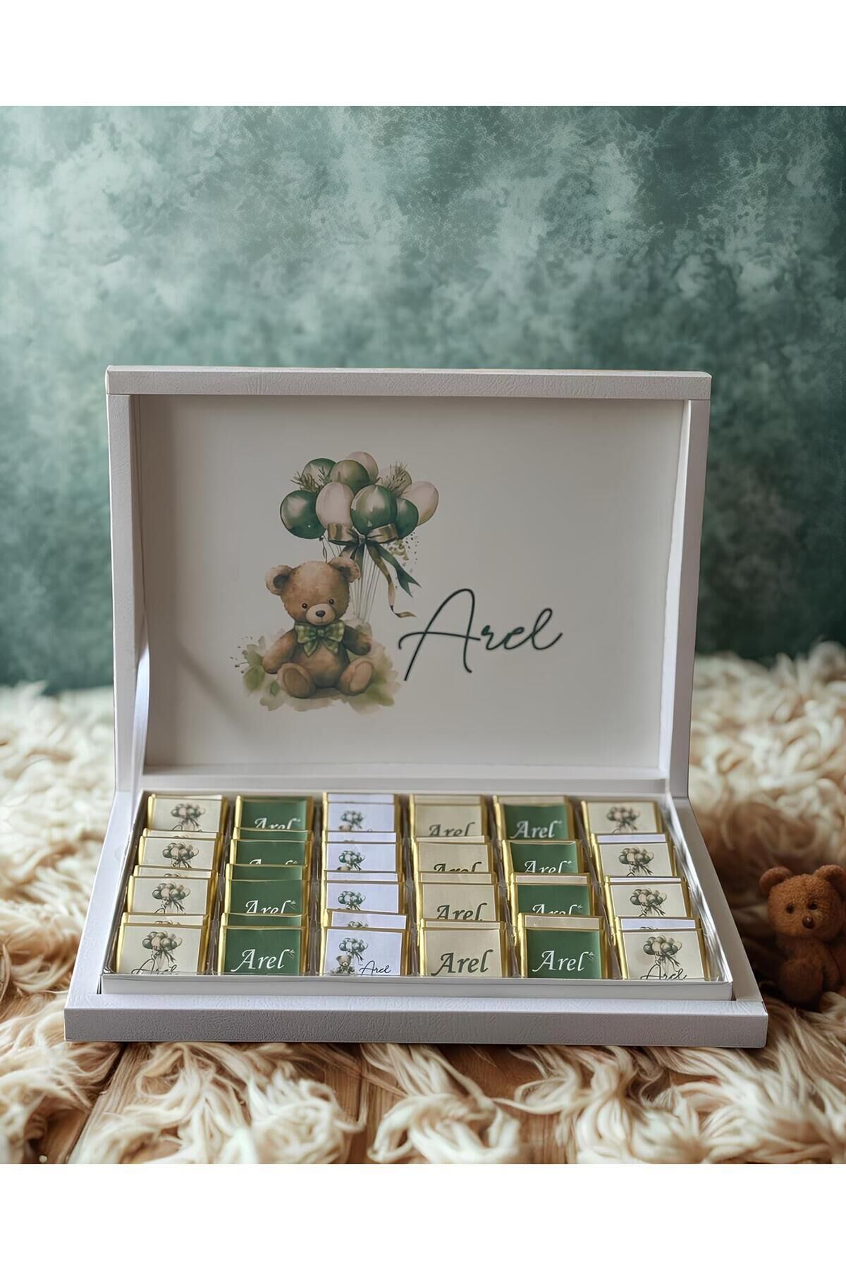 Kişiye Özel Ayıcık Temalı Çikolata Kutusu 48 Adet (Baby Shower, Doğum Hediyelik)