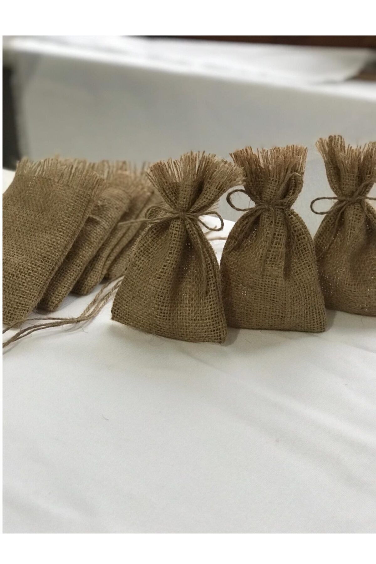 Hasır Jüt Kese 10 X 15 Cm Ebatlarında 3 Adet Boş Çuval Kumaşından Kese Ipli, Hediyelik, Kına, Düğün