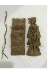 Hasır Jüt Kese 10 X 15 Cm Ebatlarında 3 Adet Boş Çuval Kumaşından Kese Ipli, Hediyelik, Kına, Düğün