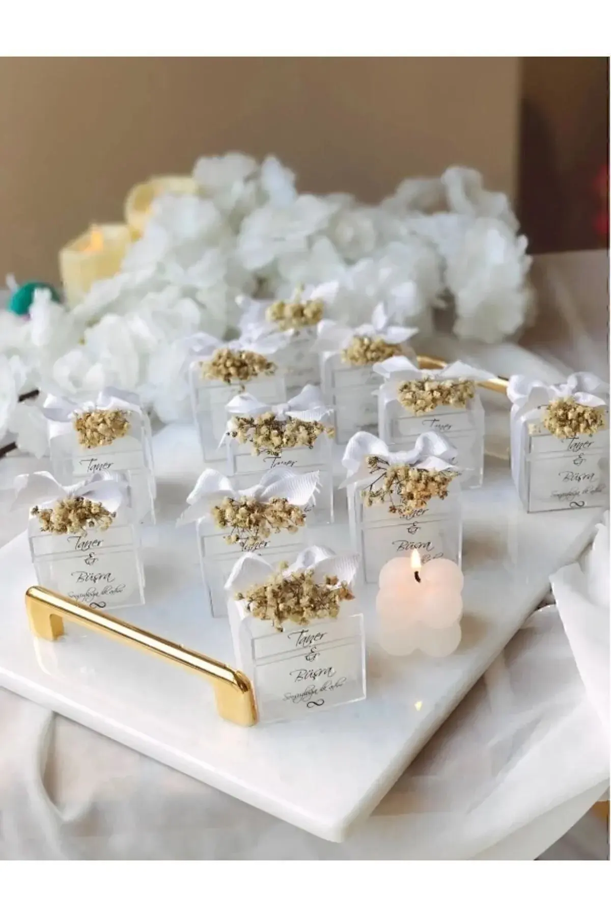 Özel Düğün/nişan/söz/doğum Günü Lüks Mini Çiçek Buketli Kokulu ( 10 Adet ) Bubble Mum