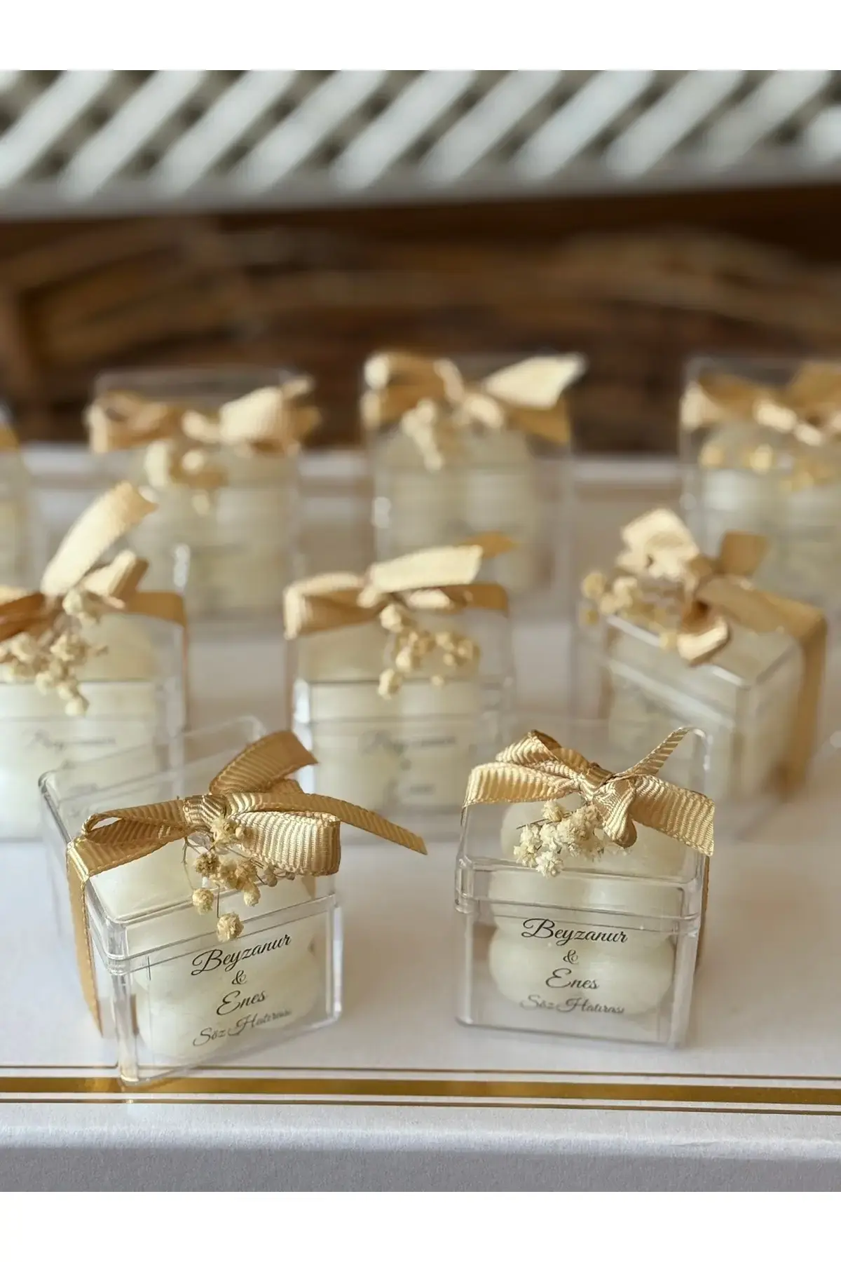 50ADET Kutulu KURDELELİ Çiçekli Bubble Mum , Nikah Şekeri, Doğum, Sünnet, Düğün Nişan Söz