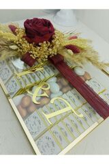 Cam Kutu Kırmızı Gül Nişan- Söz-kızisteme Çikolatası