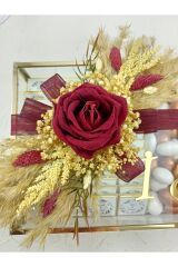 Cam Kutu Kırmızı Gül Nişan- Söz-kızisteme Çikolatası