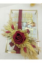 Cam Kutu Kırmızı Gül Nişan- Söz-kızisteme Çikolatası