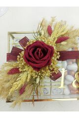 Cam Kutu Kırmızı Gül Nişan- Söz-kızisteme Çikolatası