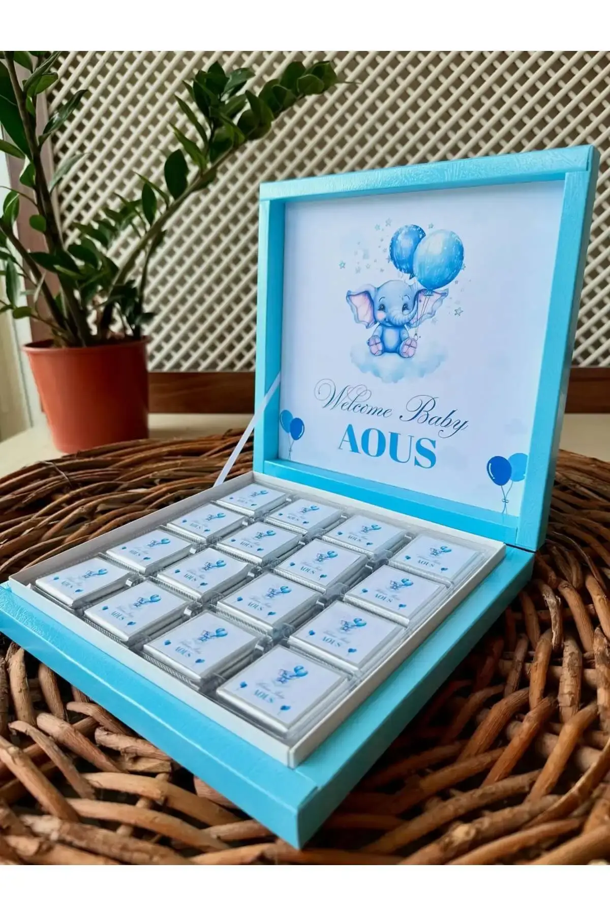 Fil Modelli Erkek Bebek Çikolası 48li Özel İsimli Bebek çikolatası