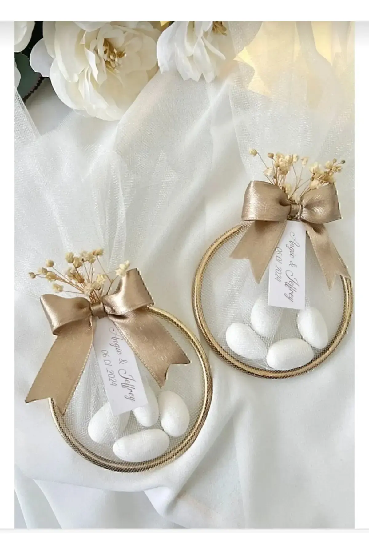 10 Adet Süslemeli Halka Şekerleme Nikah Nişan Söz Düğün Hediyeliği Magnetsiz