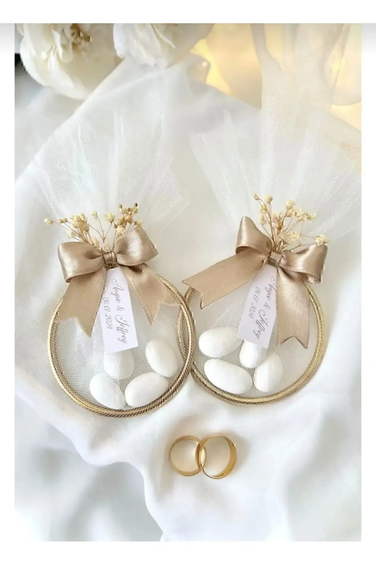 30 Adet Süslemeli Halka Şekerleme Nikah Nişan Söz Düğün Hediyeliği Magnetsiz