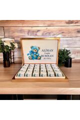 (Elit çikolata) İsimli Erkek Bebek çikolatası 72li Ayıcık Doğum-yaşgünü-hediyelik-Mevlid çikolatası