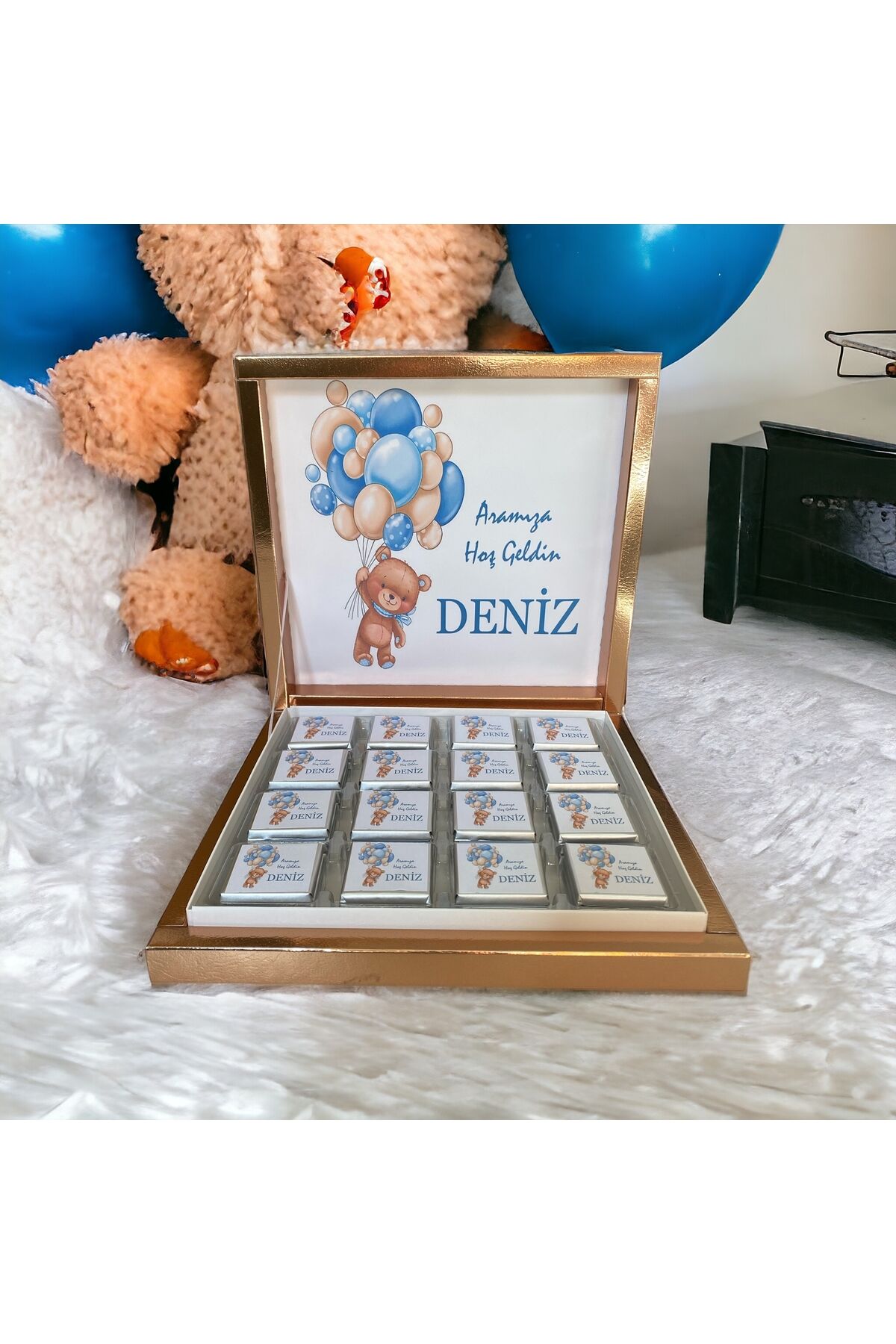 YENİ!!(ELİTÇİKOLATA) Isme Özel Balonlu Erkek Bebek Çikolatası Dogum-yaş Günü-hediyelik Çikolata