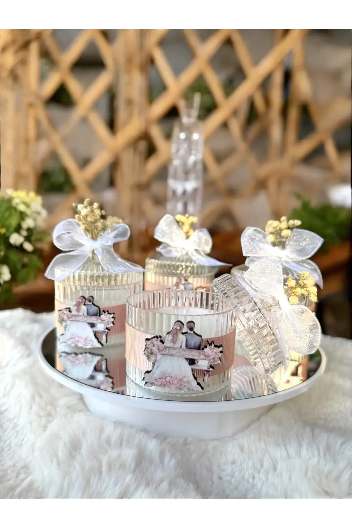 NİKAH-DÜĞÜN Hediyelik Mum Özel Süslemeli Dağıtmalık Hediyelik Mum İsimli 10lu