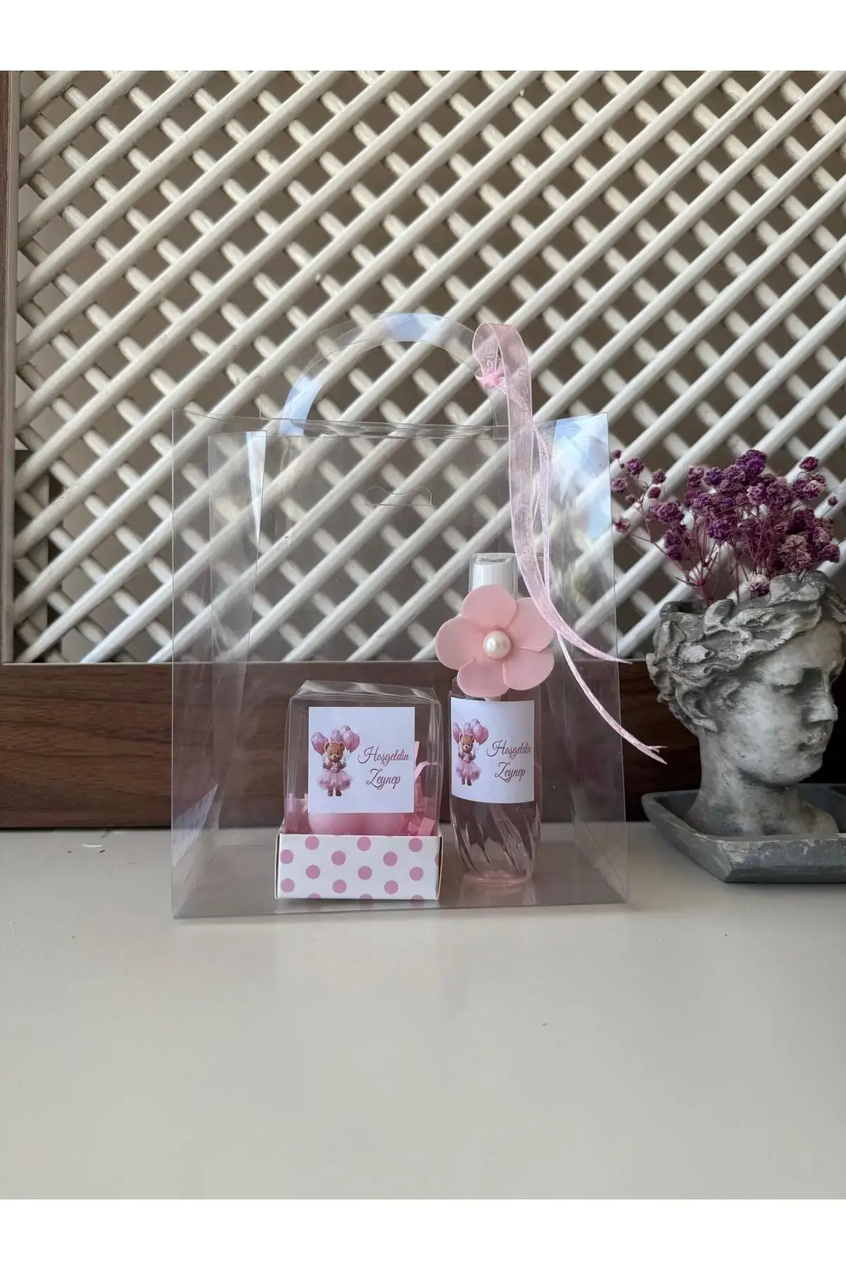 Hediyelik Çantalı Kolonya ve Mum Seti 10 Adet (Bebek Doğum ve Doğum Günü)