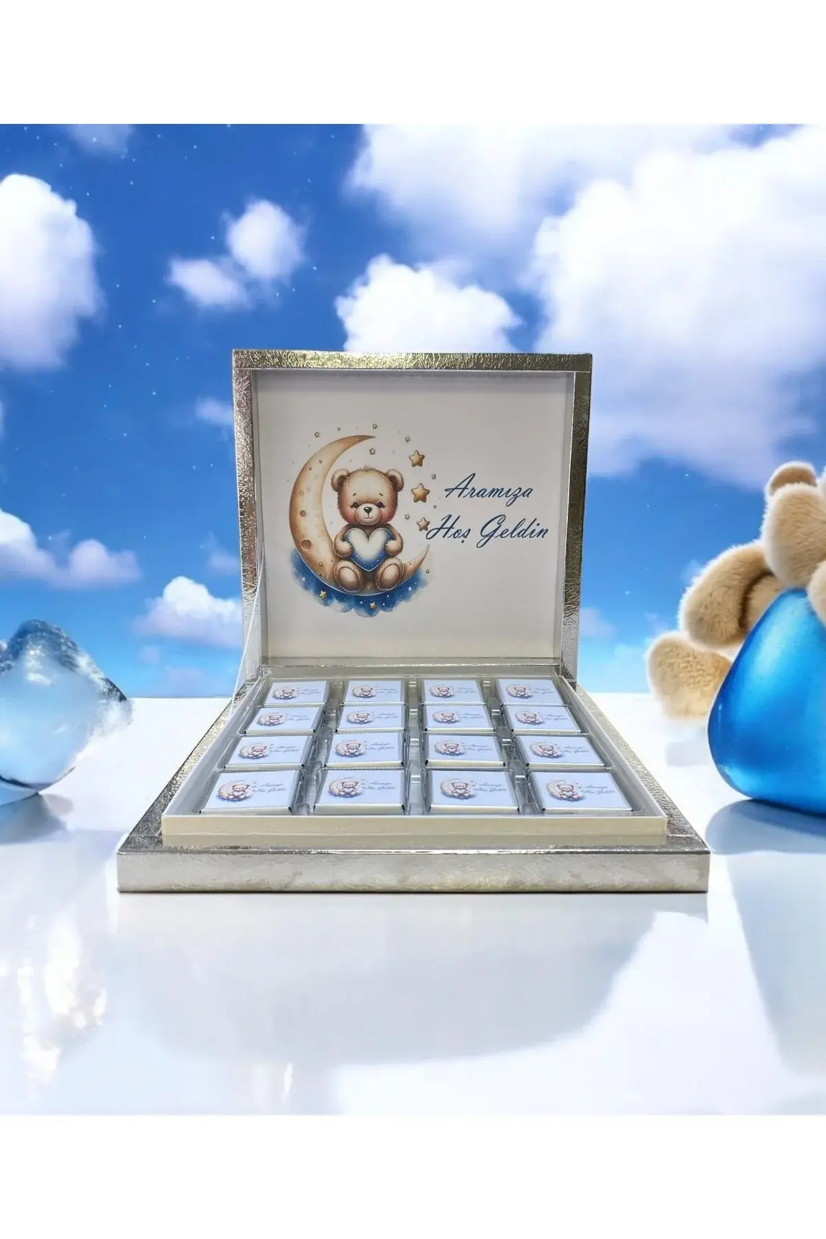 Yeni!! İsimli Erkek Bebek çikolatası Mavi Ayıcık 48Adet