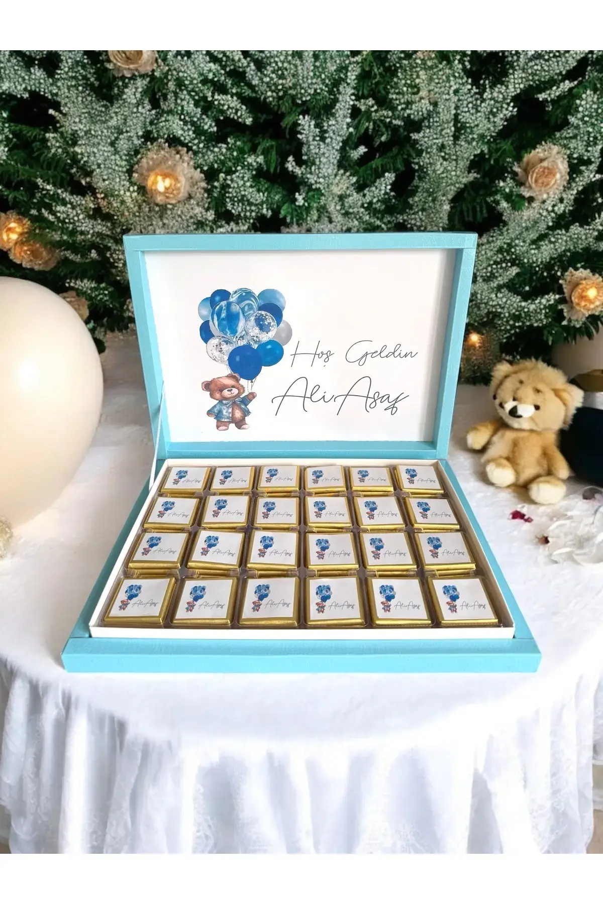 Balonlu isimli Erkek Bebek Çikolatası Doğum Çikolatası 72li