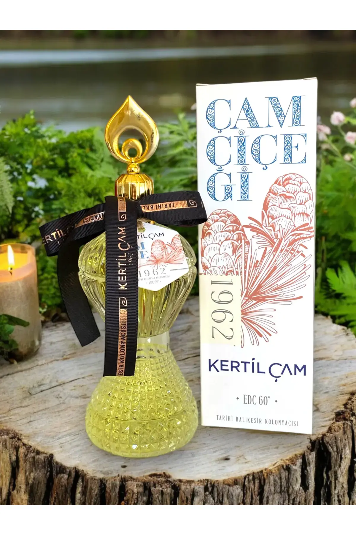 Kertil Çam Çam Çiçeği dekoratif Cam Şişe kolonya 500cc