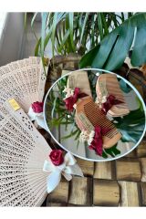 Kırmızı Nikah-Kına-Söz-Bride hediyelik Ahşap Tarak 10adet