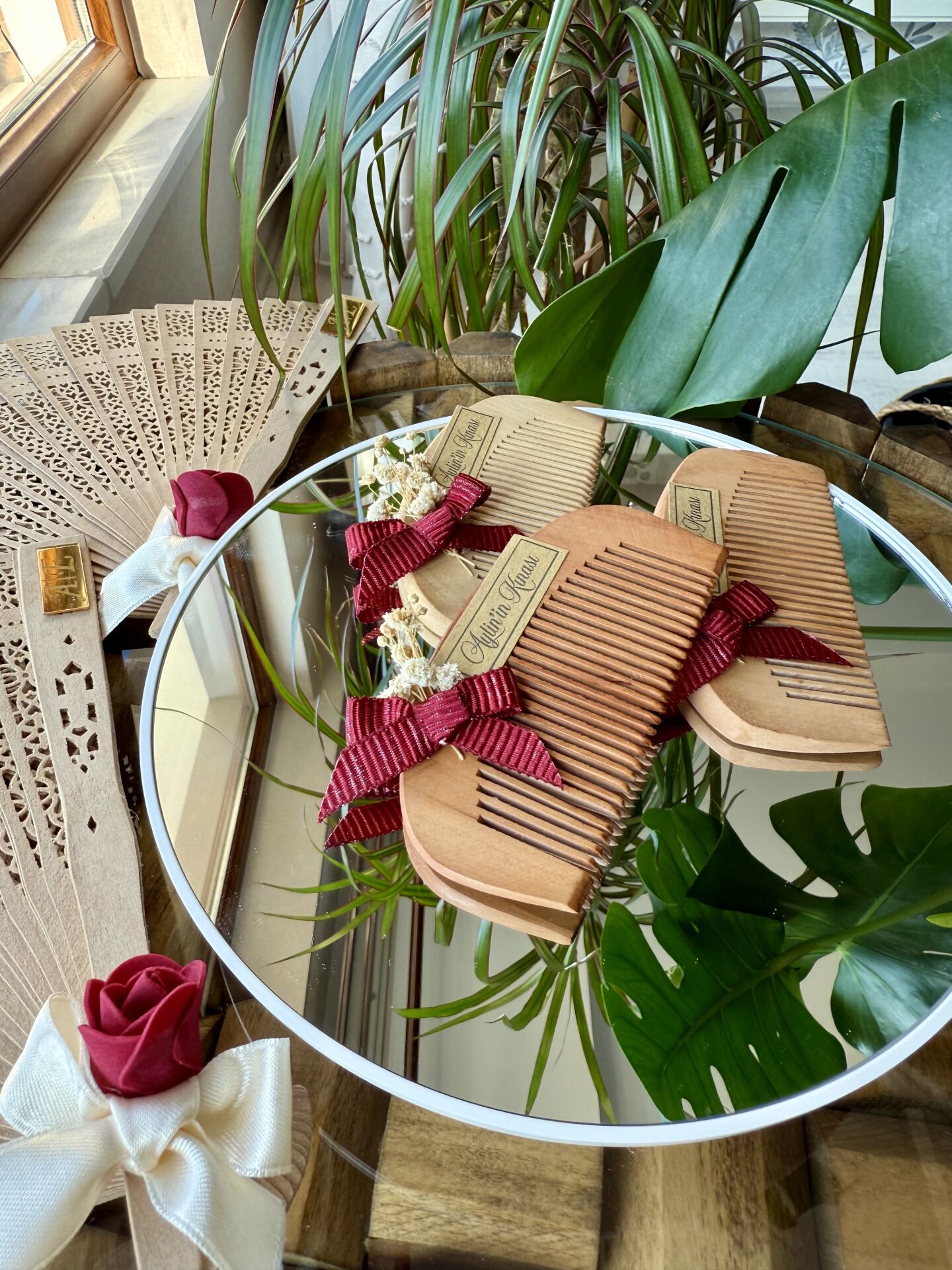 Kırmızı Nikah-Kına-Söz-Bride hediyelik Ahşap Tarak 10adet