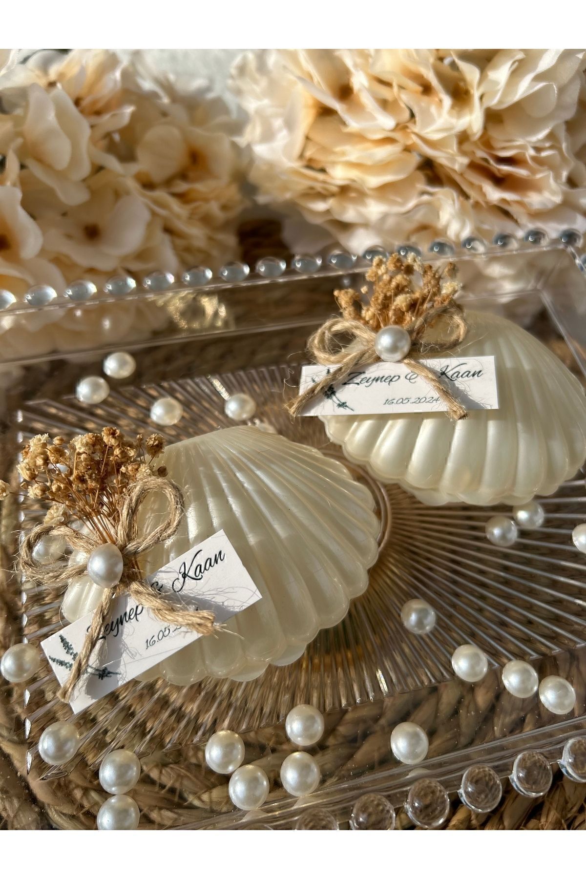 Kutulu istiridye Mum Düğün, Nişan , Söz ,Kına , Mevlüt , Doğum günü , Yılbaşı Hediyelik- 10 adet