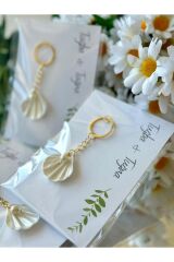 10 Adet İsme Özel istiridyeli Anahtarlık Nikah Düğün Bride Hediyelik Anahtarlık Beyaz