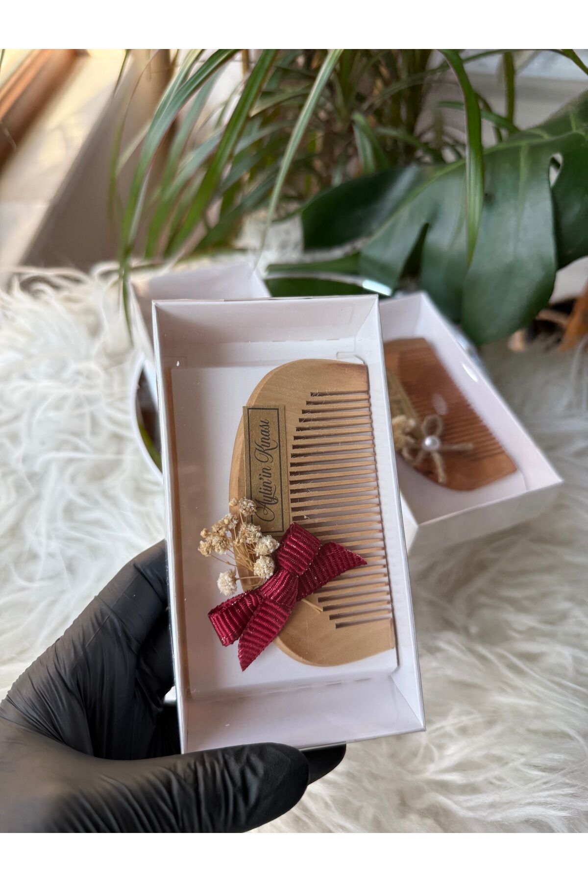 Nikah-Kına-Söz-Bride hediyelik Ahşap Tarak 10adet Kırmızıkutulu