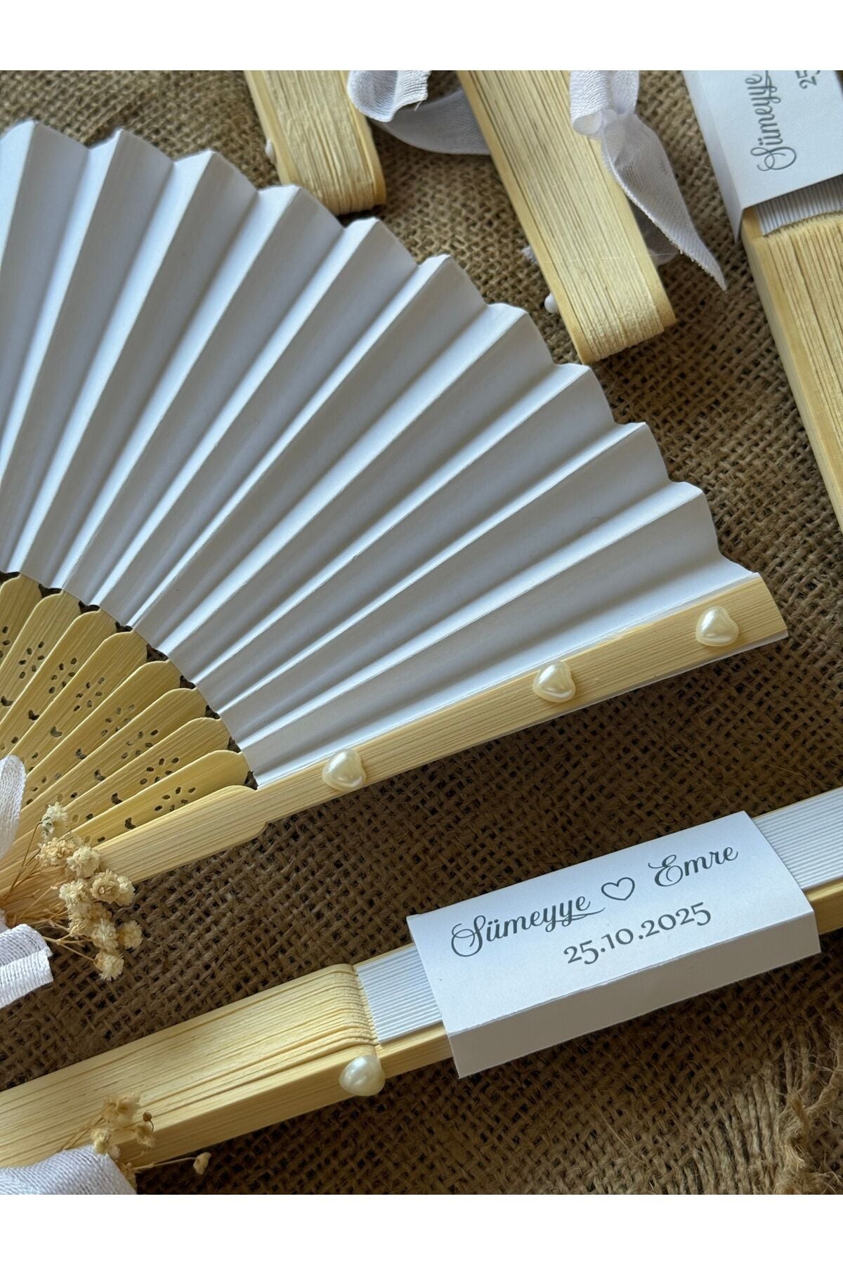 5 adet Hediyelik yelpaze bride-kına hediyelik isimli yelpaze Beyaz