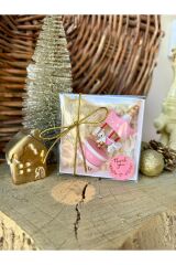 Mini Pembe Ahşap Atlıkarınca Süs 1 Adet Dekoratif Obje (Yılbaşı, Doğum Günü, Baby Shower) Hediyelik Beyaz