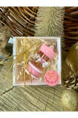 Mini Pembe Ahşap Atlıkarınca Süs 1 Adet Dekoratif Obje (Yılbaşı, Doğum Günü, Baby Shower) Hediyelik Beyaz