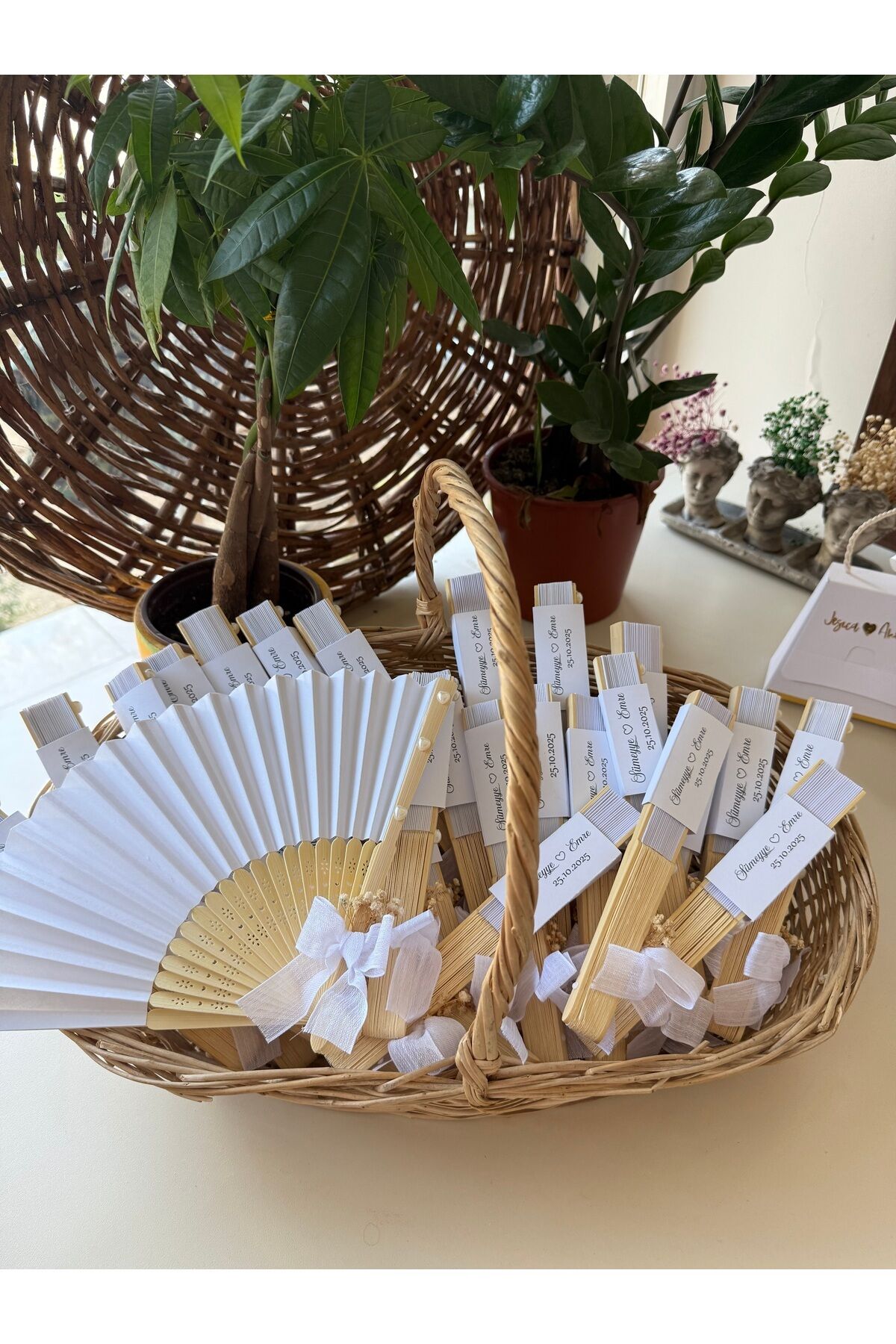 10 adet hediyelik yelpaze bride-kına hediyelik isimli yelpaze Beyaz