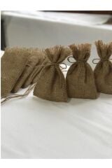 Hasır Jüt Kese 10 X 15 Cm Ebatlarında 3 Adet Boş Çuval Kumaşından Kese Ipli, Hediyelik, Kına, Düğün