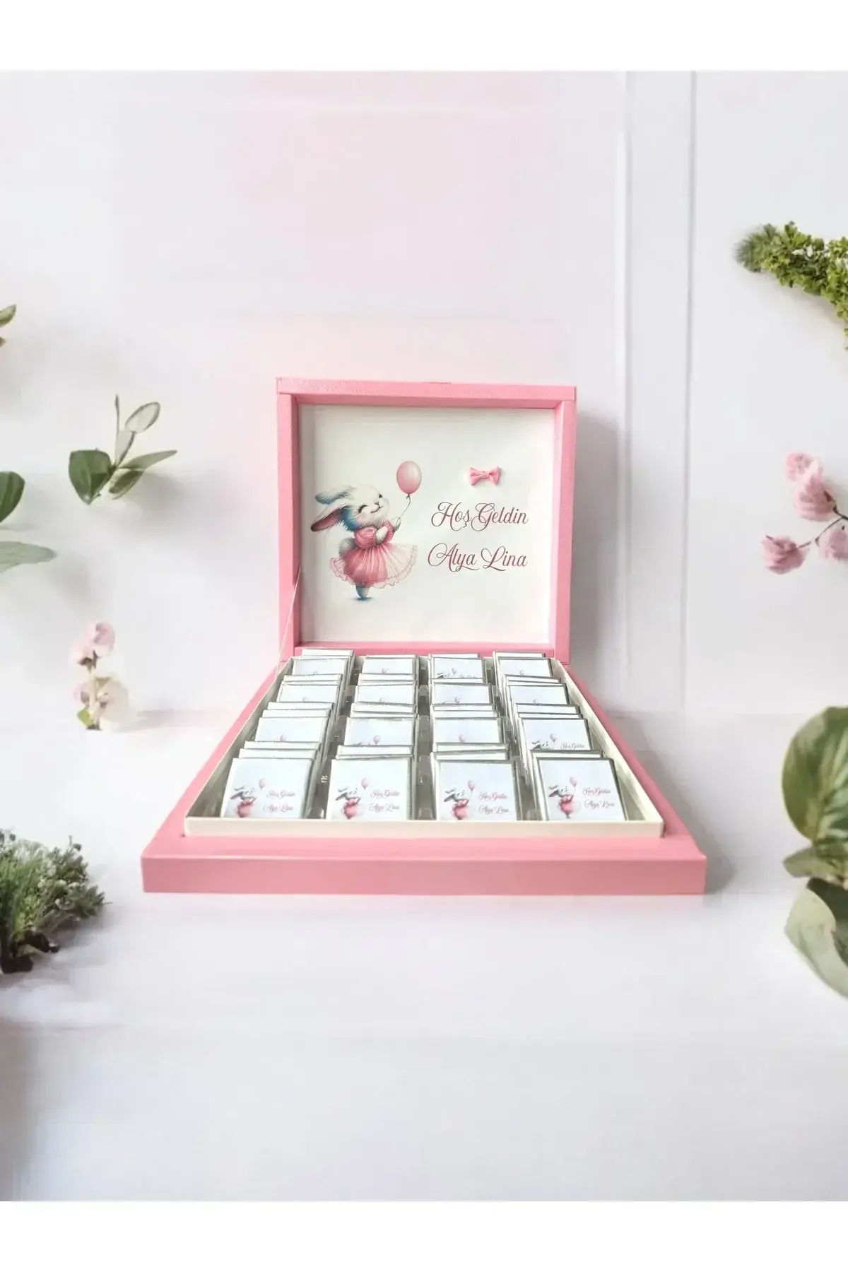 İSME ÖZEL TAVŞANLI KIZ BEBEK ÇİKOLATASI DOĞUM,DOĞUM GÜNÜ,MEVLİD HEDİYELİK İSİMLİ ÇİKOLATA 48