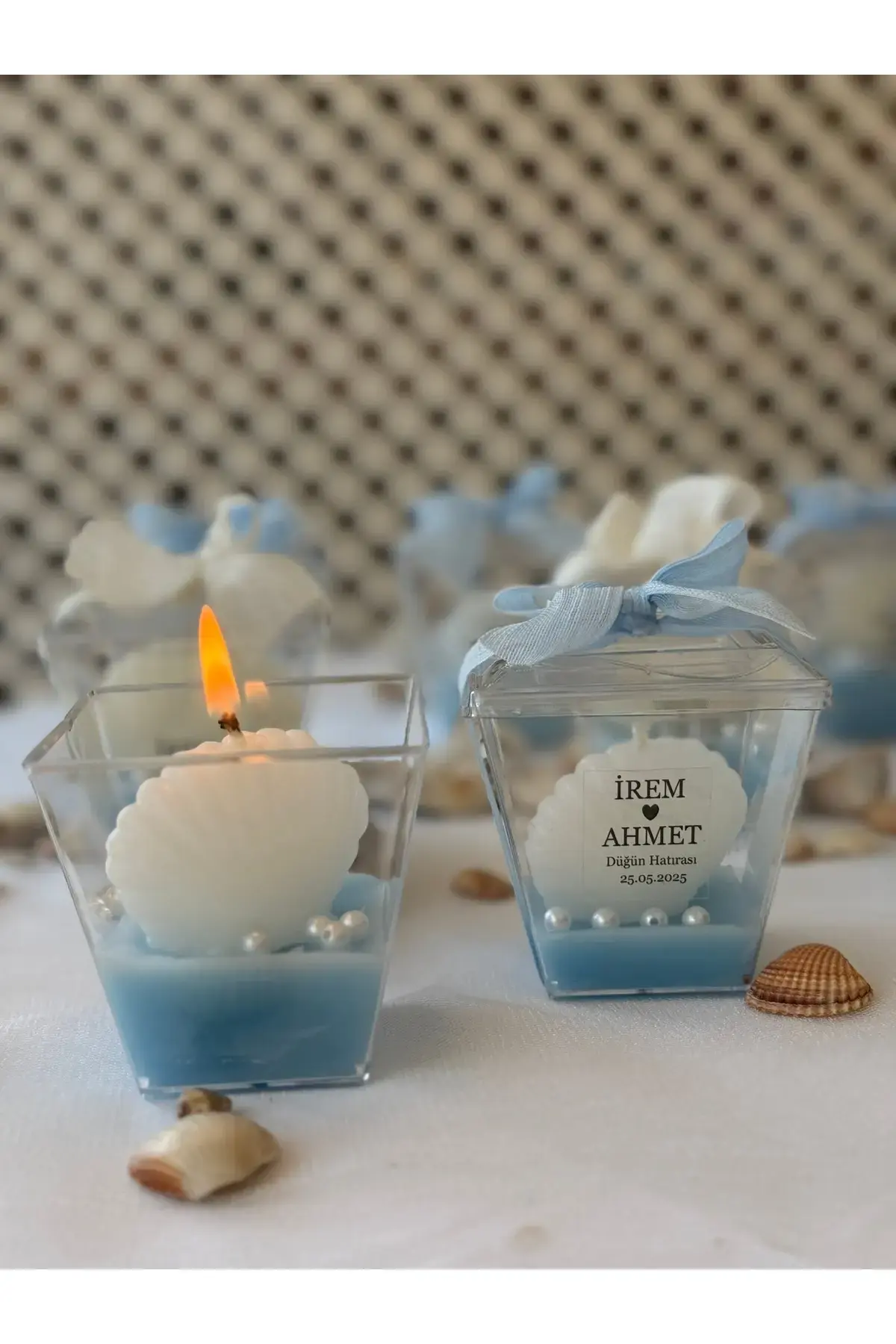 İsme Özel Mum İstiridye İncili Hediyelik Mum, Nikah Şekeri, Doğum, Sünnet, Düğün Nişan Söz 10 Adet.