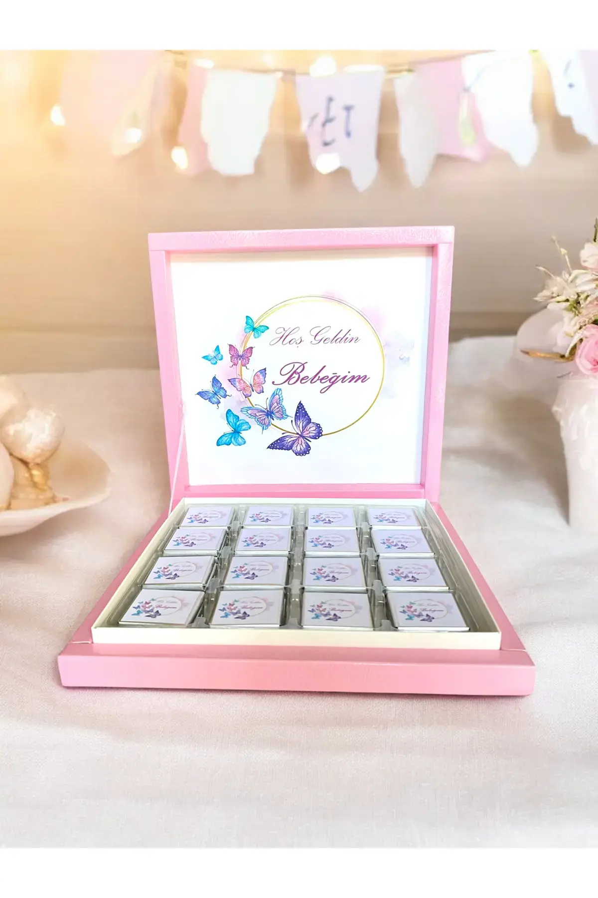 (ELİTÇİKOLATA) Isme Özel Kelebek Kız Bebek Çikolatası Dogum-yaş Günü-hediyelik Çikolata48 Adt