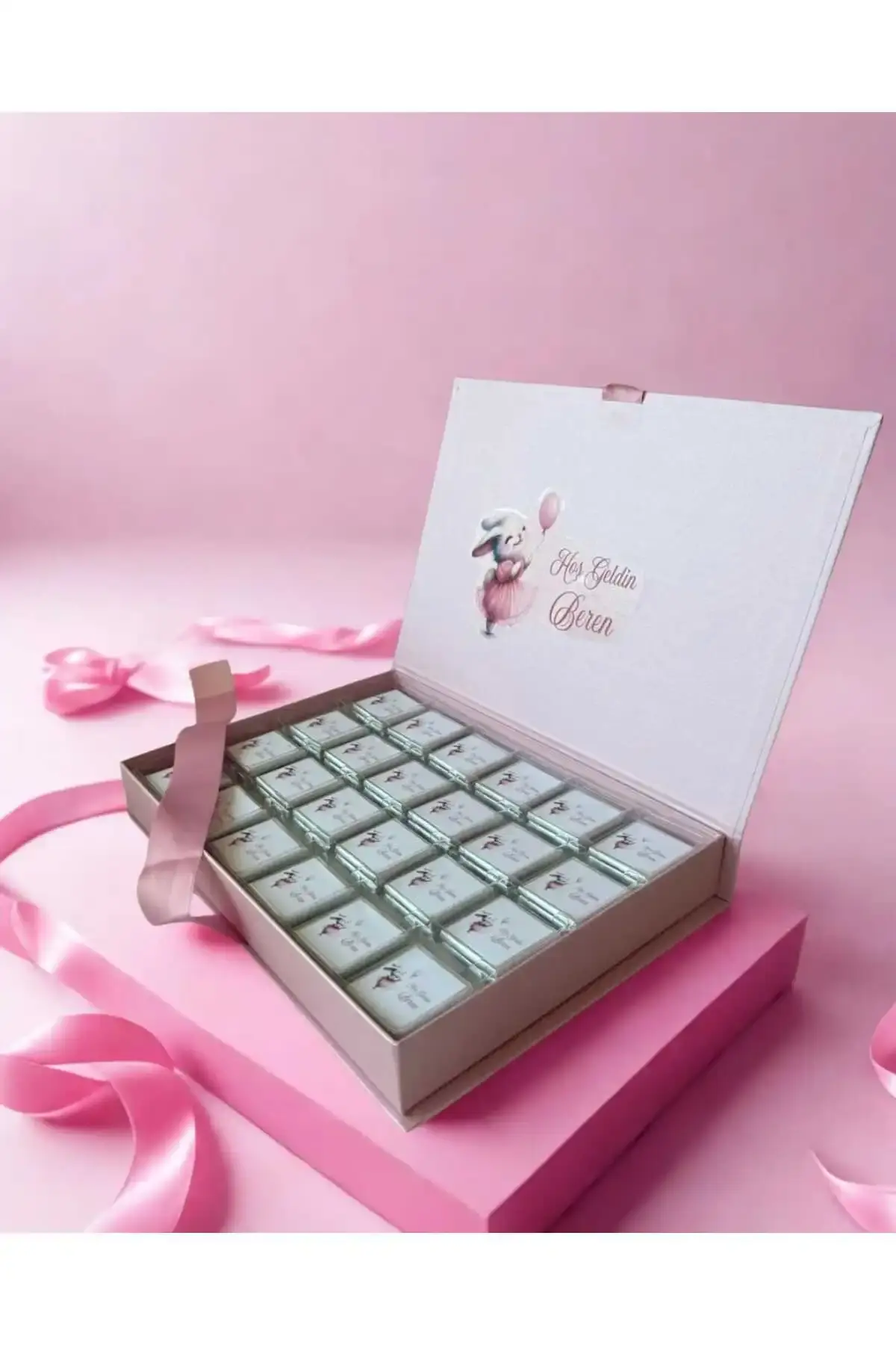 TAVŞANLI İsme Özel Bebek Çikolatası 72li Dogum-yaş Günü-hediyelik Çikolata