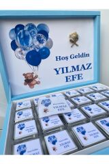 Isme Özel Balonlu (ELİT ÇİKOLATA) mavi Bebek Çikolatası 72li Dogum-yaş Günü-hediyelik Çikolata